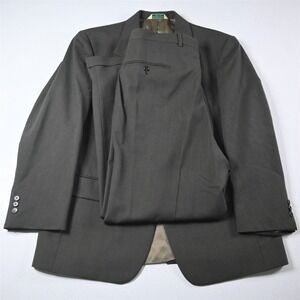 Vtg USA Made 44R 34x30 Green Striped 100% Wool Mens Jacket Pants Suit